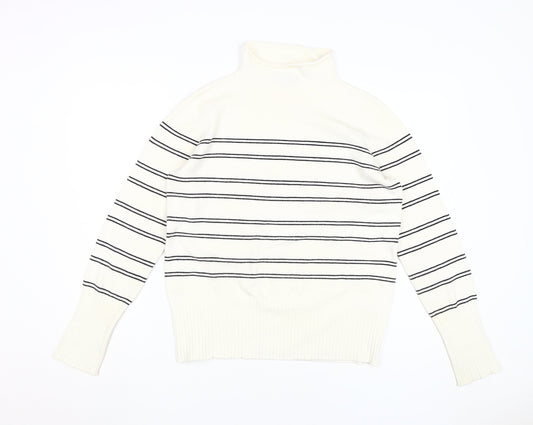 French Connection Women's White Striped Pullover L