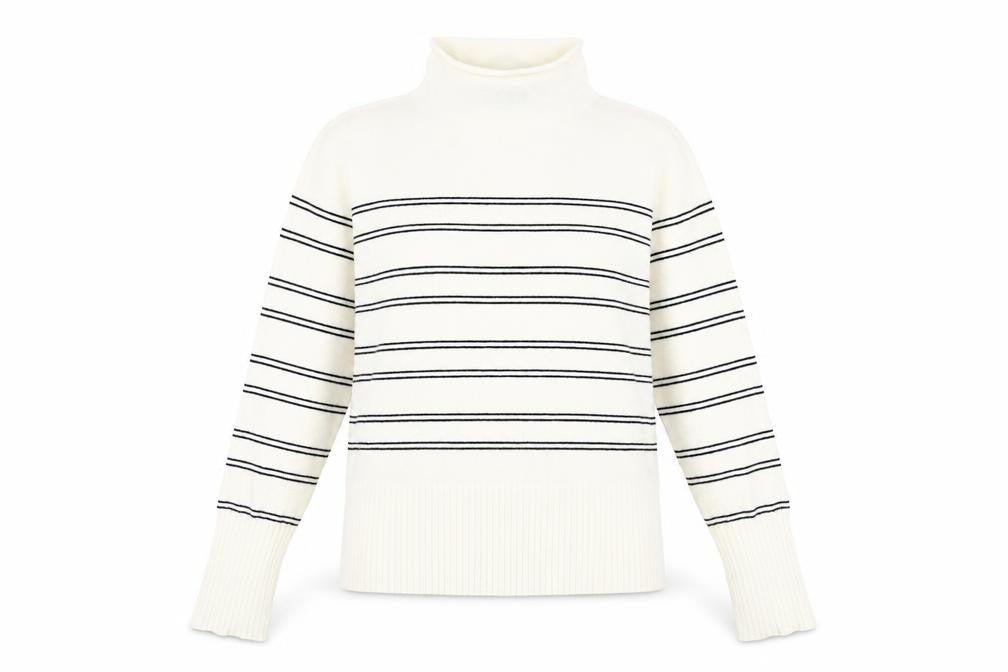 French Connection Women's White Striped Pullover L