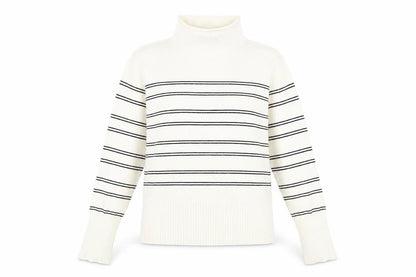 Front view of French Connection Women's White Striped Pullover L