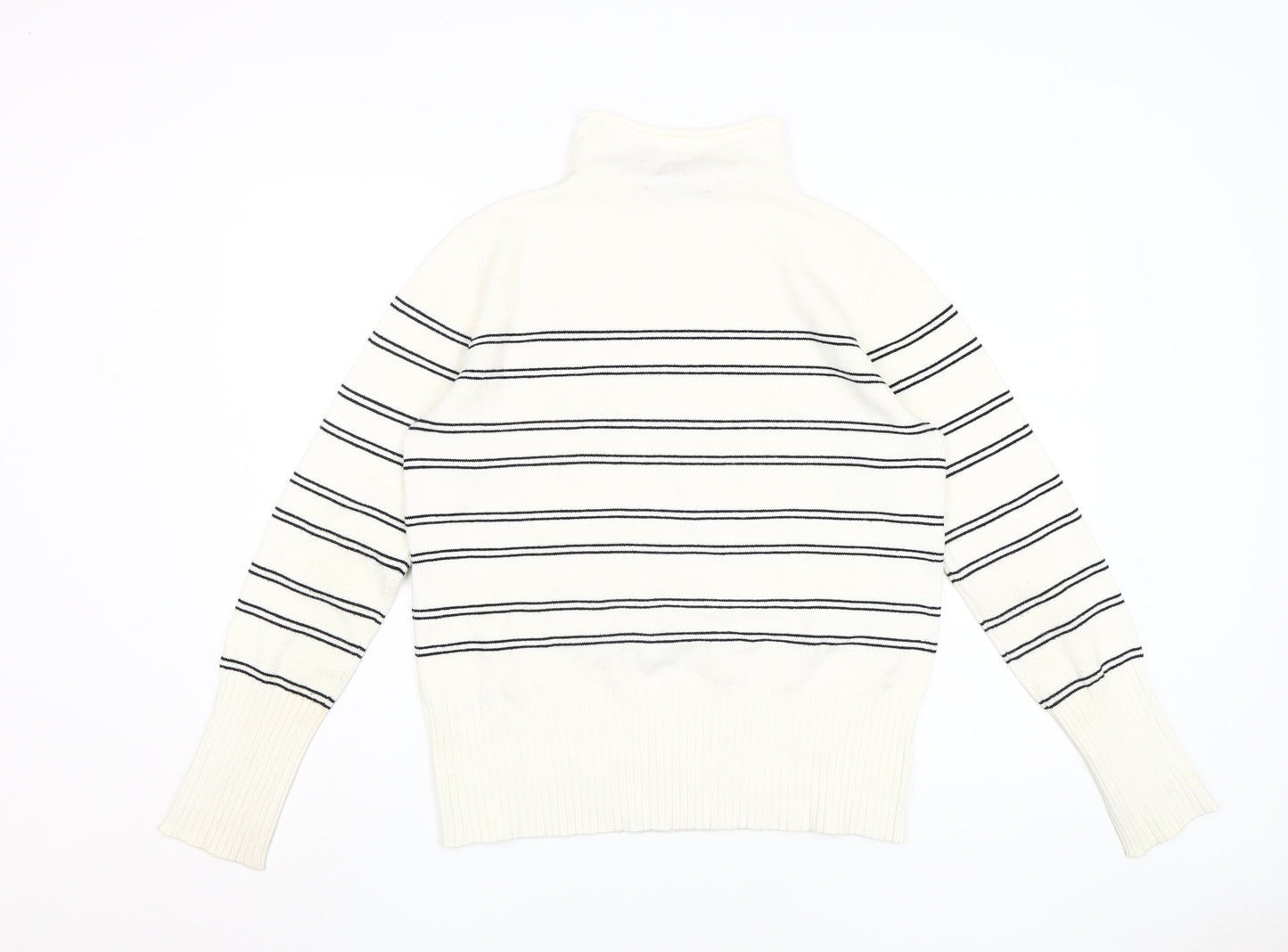 French Connection Women's White Striped Pullover L