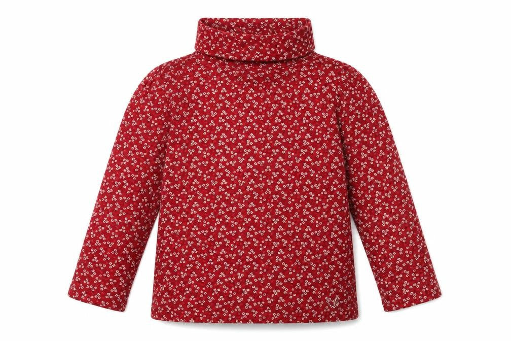 Front view of Gap girls’ red floral roll neck pullover t-shirt 4-5 years