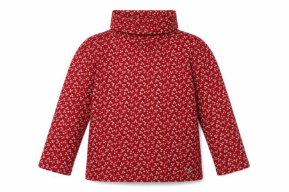 Front view of Gap girls’ red floral roll neck pullover t-shirt 4-5 years