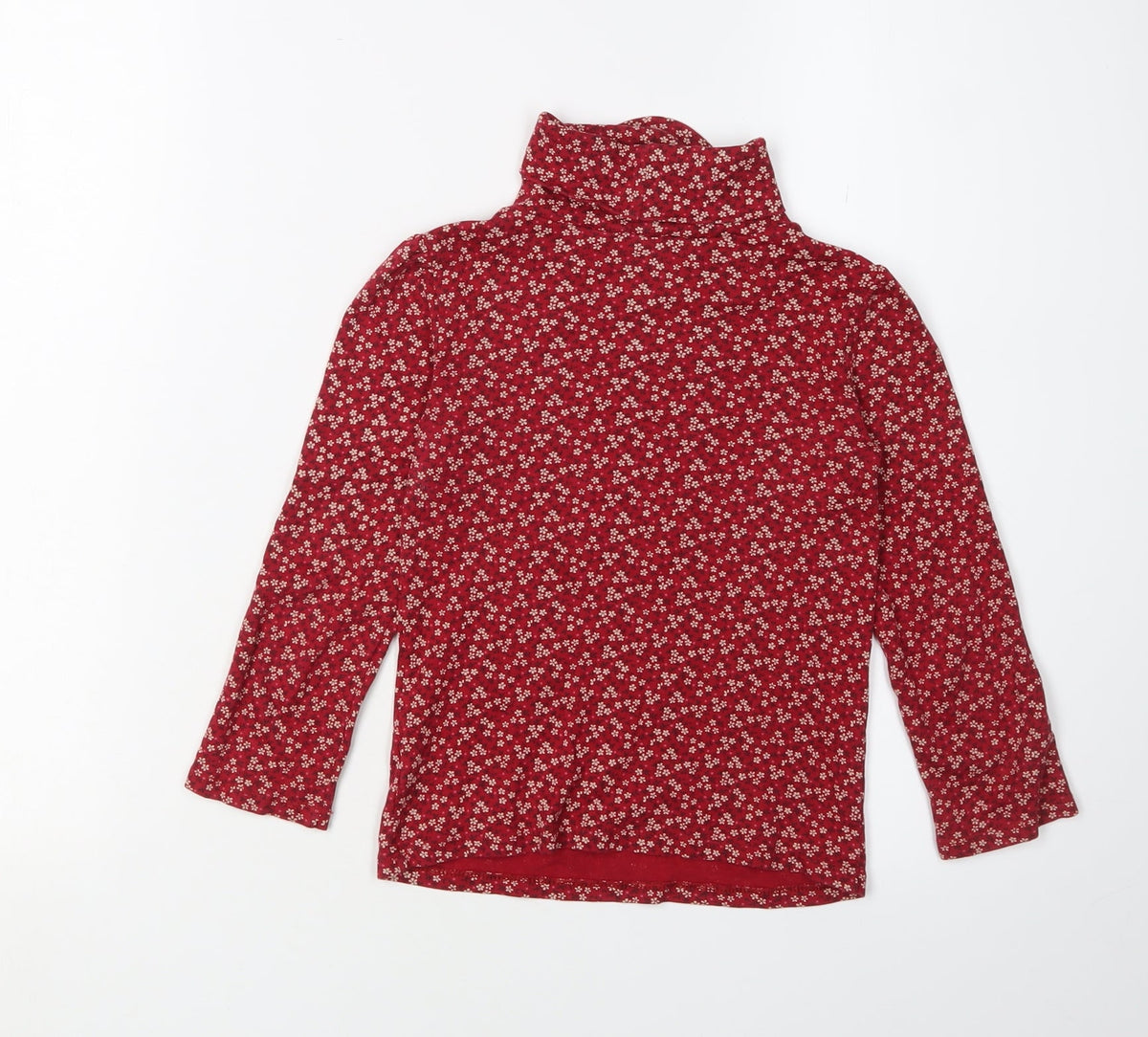 Back view of Gap girls’ red floral roll neck pullover t-shirt 4-5 years