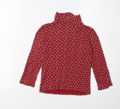 Back view of Gap girls’ red floral roll neck pullover t-shirt 4-5 years