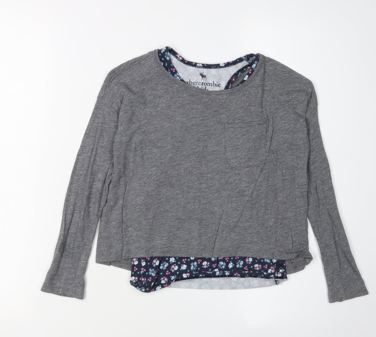 Additional front view of Abercrombie & Fitch Kids girls’ grey pullover t-shirt 7-8 years