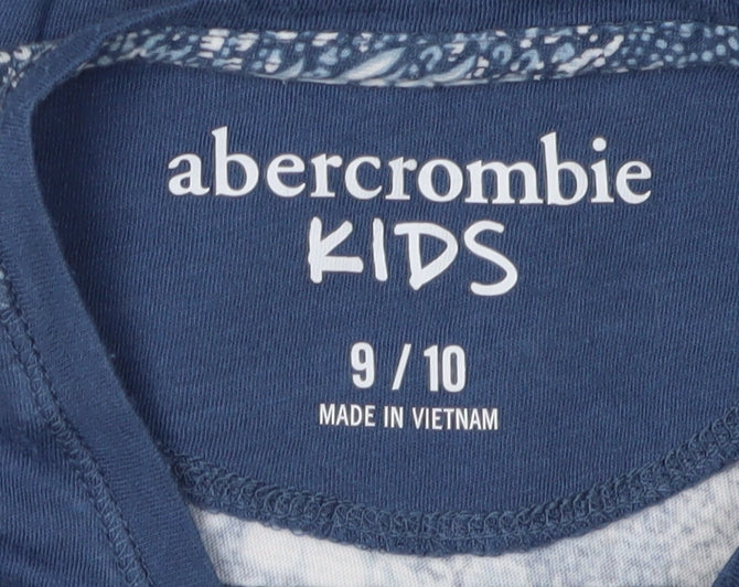 Close-up detail of Abercrombie & Fitch Kids girls’ blue floral t-shirt, size 10, excellent condition