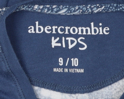 Close-up detail of Abercrombie & Fitch Kids girls’ blue floral t-shirt, size 10, excellent condition