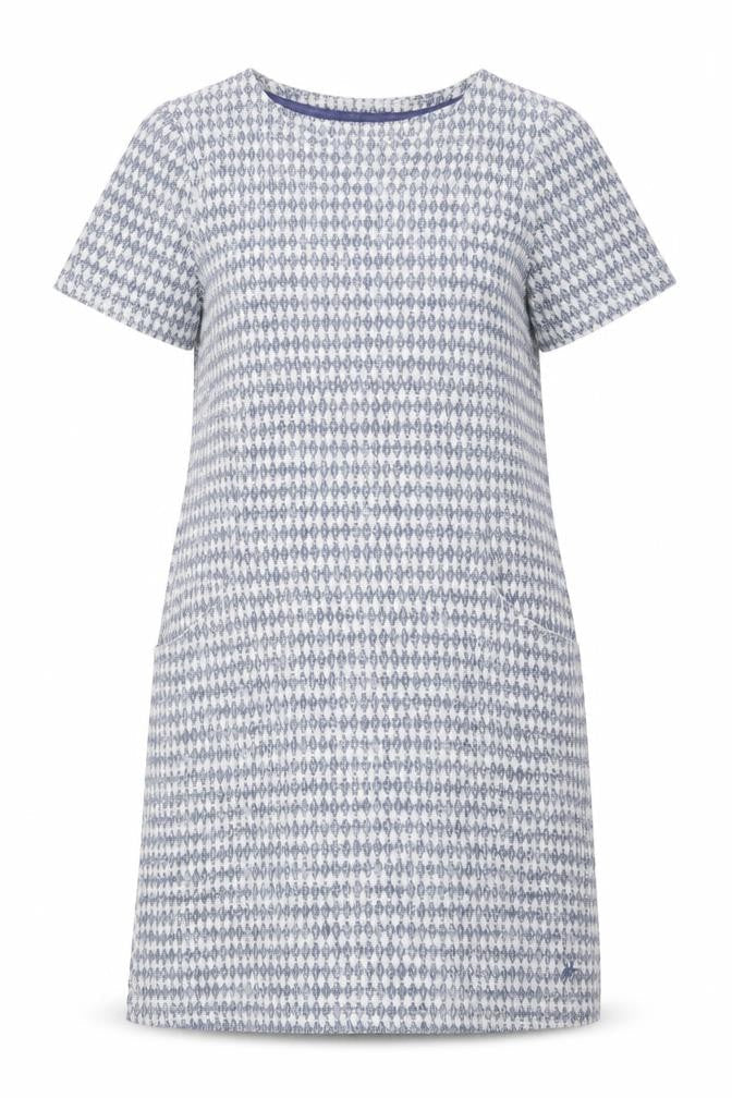 Mantary Women's Blue Geometric Knit Shift Dress
