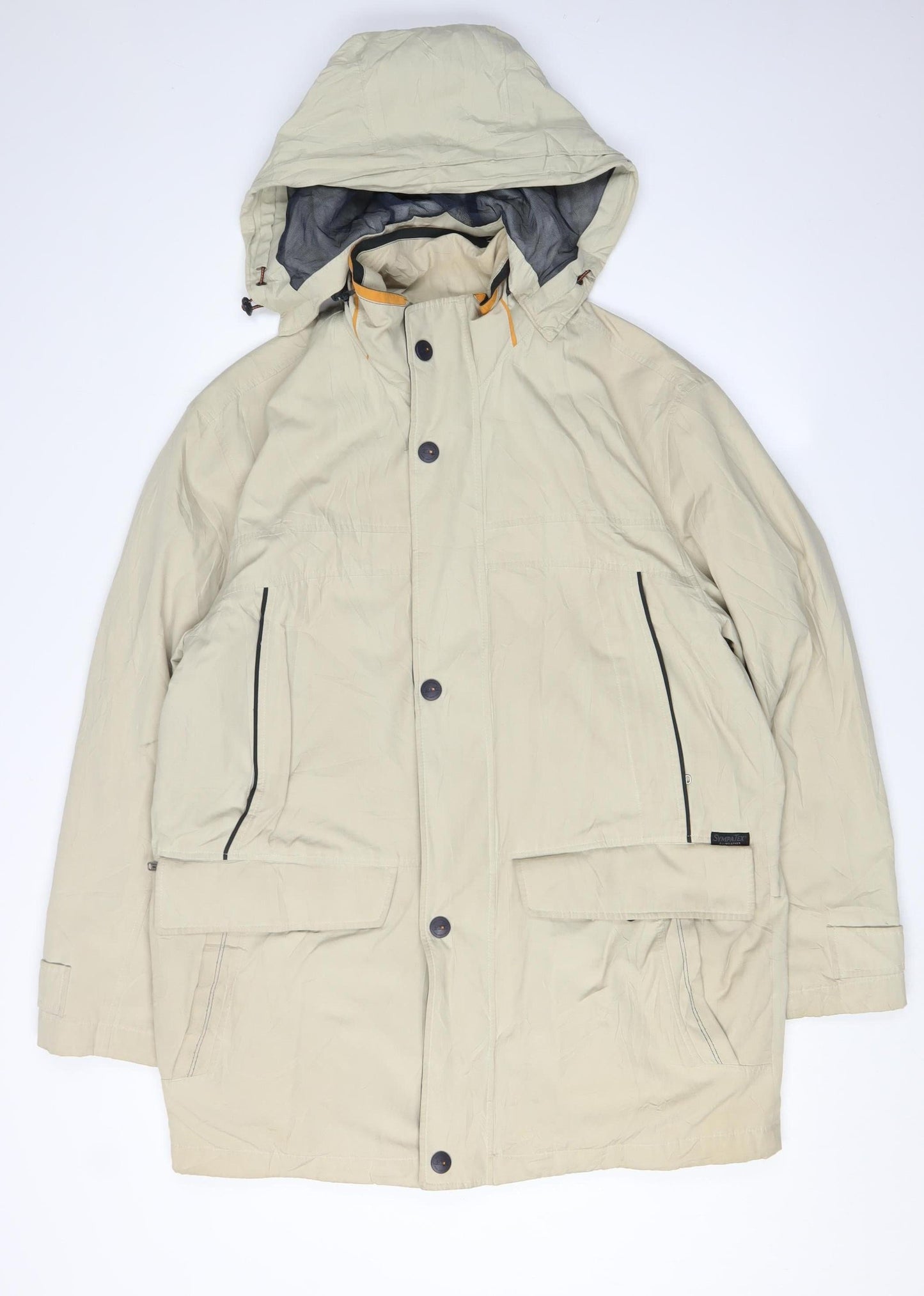 BUSH Men's Beige Parka Coat, Size R36, Hooded Casual