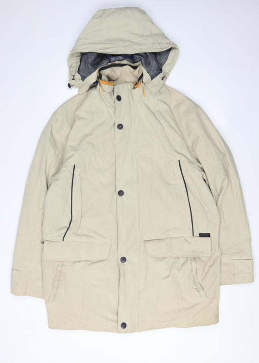 BUSH Men's Beige Parka Coat, Size R36, Hooded Casual