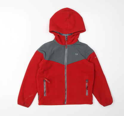 Additional front view of Trespass boys’ red fleece hooded jacket, size 5-6, years