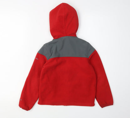 Back view of Trespass boys’ red fleece hooded jacket, size 5-6, years
