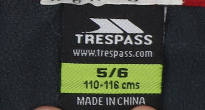 Close-up detail of Trespass boys’ red fleece hooded jacket, size 5-6, years