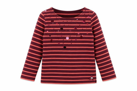Front view of Jasper Conran girls’ red striped sequin t-shirt 7-8 years