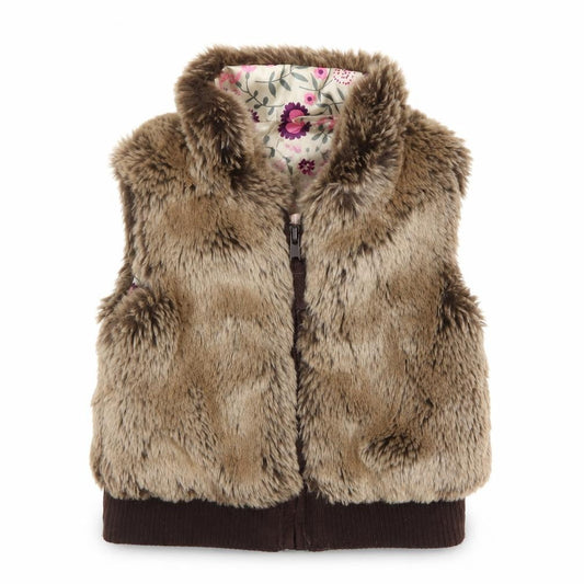Marks & Spencer Girls Brown Faux Fur Waistcoat - Size 2 Years