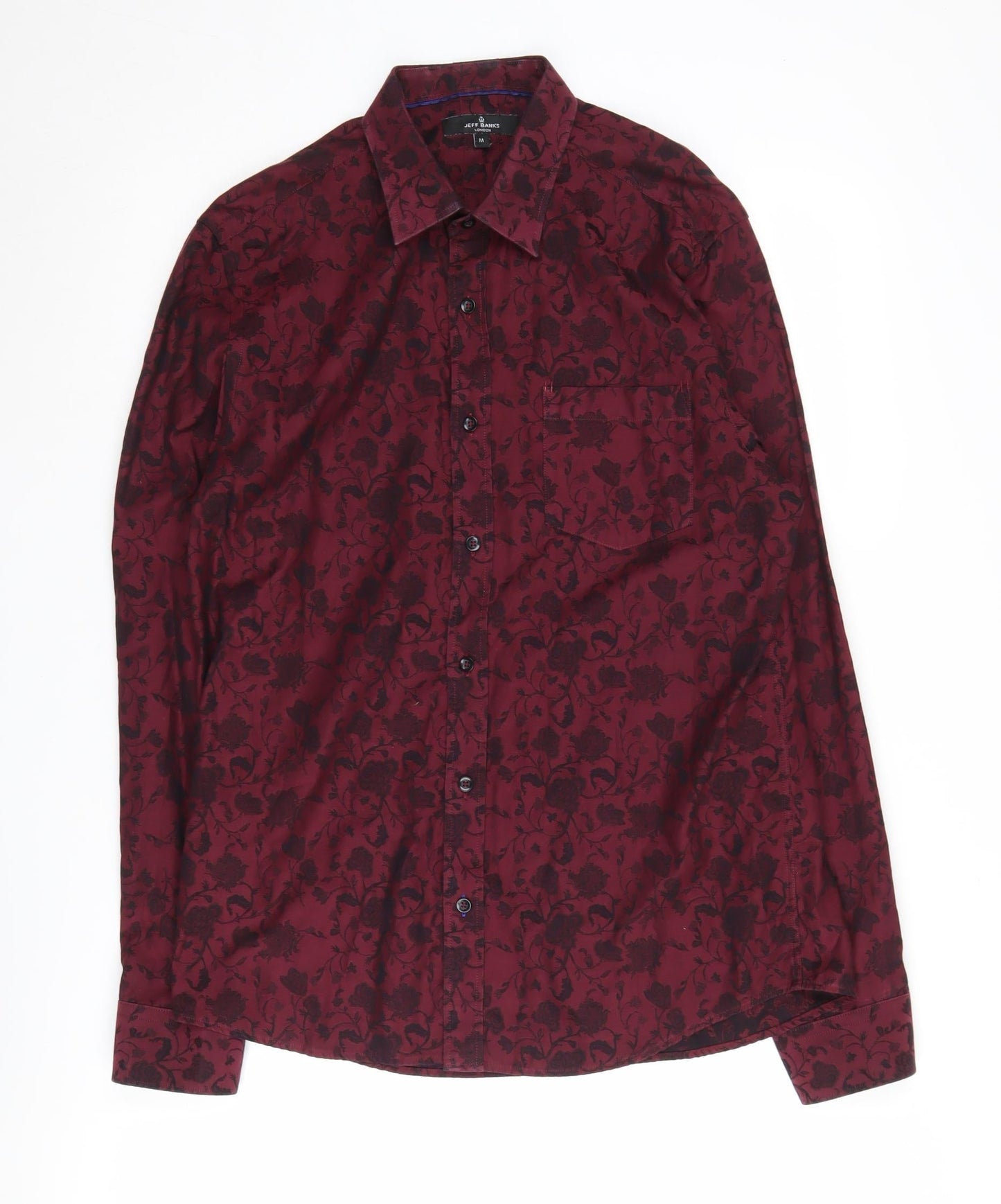 Jeff Banks Men's Red Floral Button-Up Shirt M