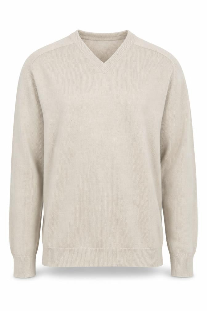 Williams & Brown Men's Beige V-Neck Wool Jumper L