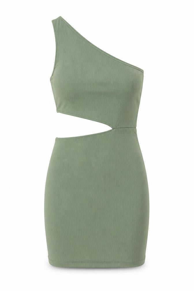 Pull&Bear Women's Green One Shoulder Dress Size S