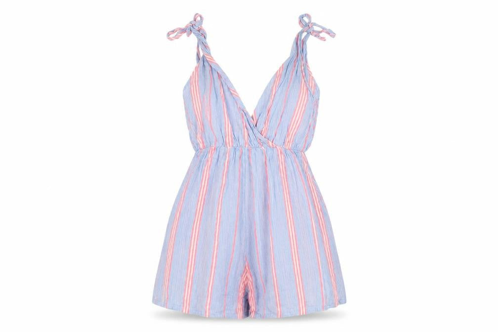 ASOS Women's Blue Playsuit Size 6 Striped Sleeveless Summer