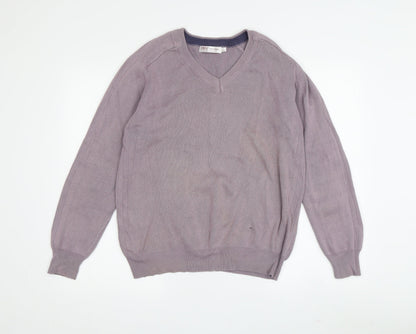 EWM Pure Classics Men's Purple V-Neck Cotton Pullover S