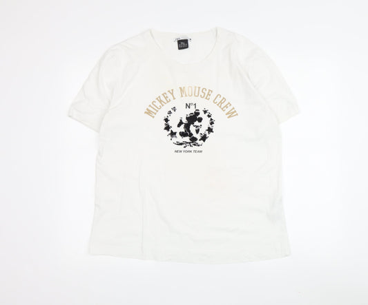 Zara Mickey Mouse Tee Unisex White M Casual Style