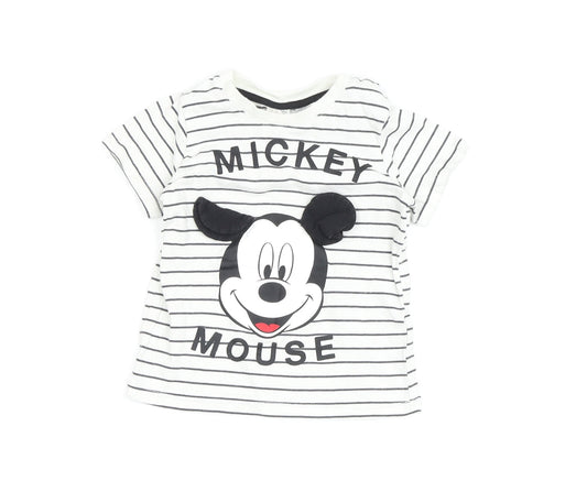 Disney Unisex Baby Striped Mickey T-Shirt 12M Cotton
