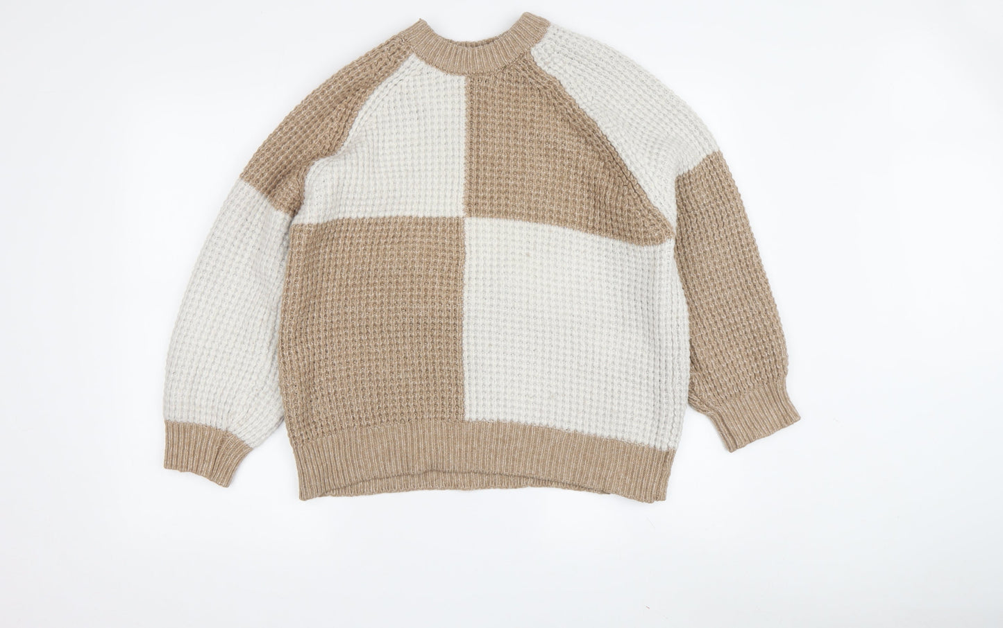 MNG Women's Beige Waffle-Knit Pullover Jumper XL