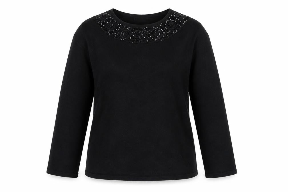 David Emanuel Women's Black Sequin Pullover, M, 3/4 Sleeve