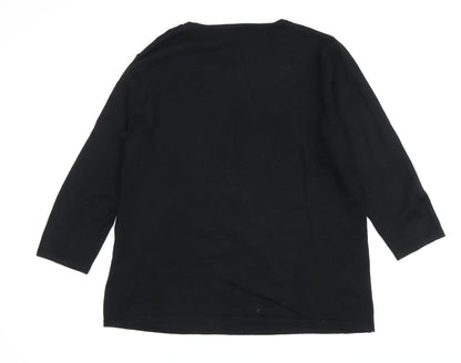 David Emanuel Women's Black Sequin Pullover, M, 3/4 Sleeve