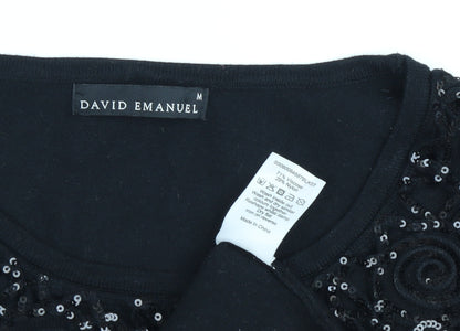 David Emanuel Women's Black Sequin Pullover, M, 3/4 Sleeve