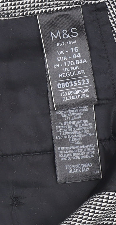 Marks and Spencer Women's Black Geometric Trousers Size 16