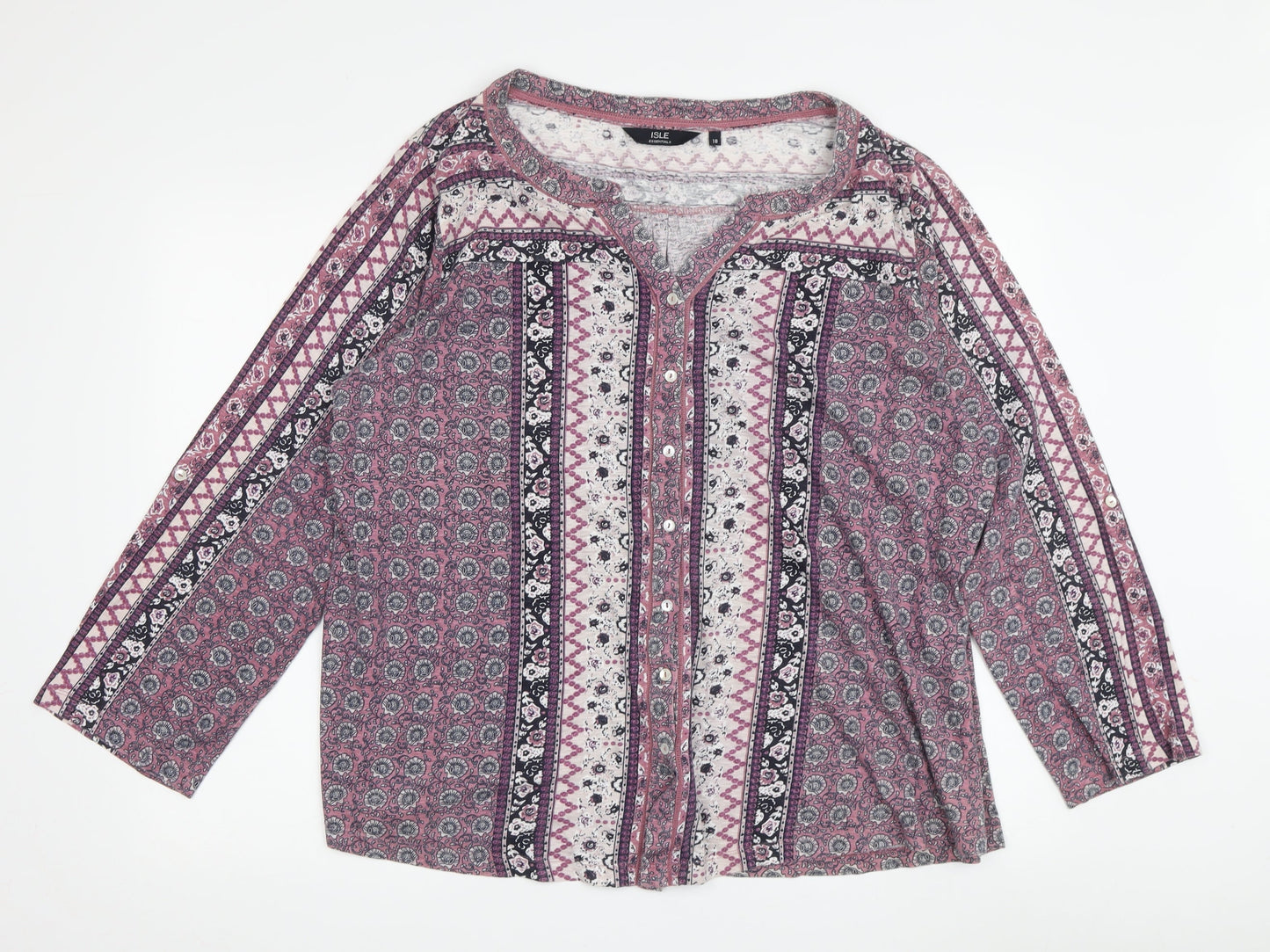 Isle Essentials Women's Multicoloured Geometric 3/4 Sleeve Shirt