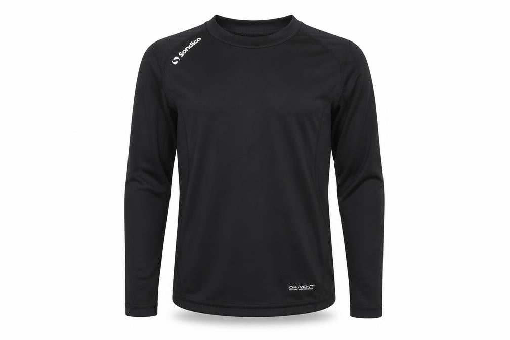 Front view of Sondico boys’ black long sleeve active top 10 years