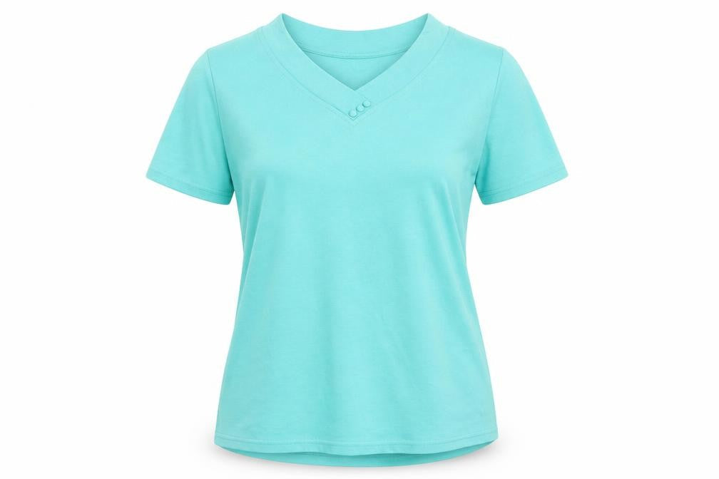 Isle Women's Blue V-Neck T-Shirt, Medium Short Sleeve