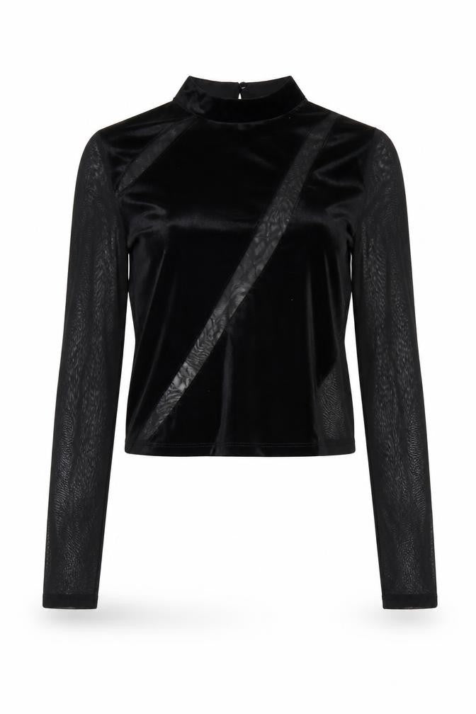 Bershka Women's Black Cropped Velour Blouse