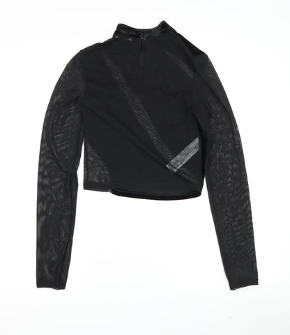 Bershka Women's Black Cropped Velour Blouse