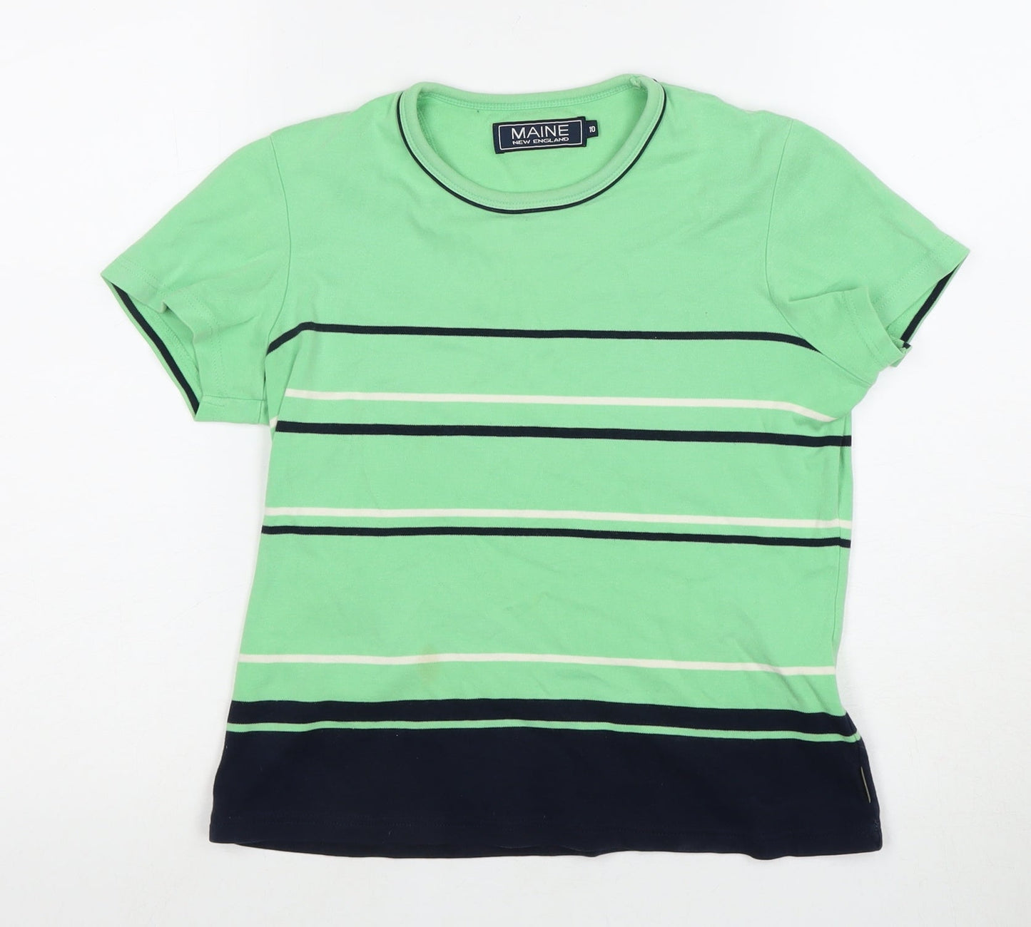 Maine New England Women's Green Striped T-Shirt, Size 10
