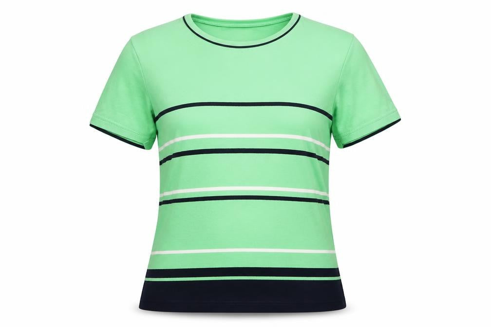 Maine New England Women's Green Striped T-Shirt, Size 10