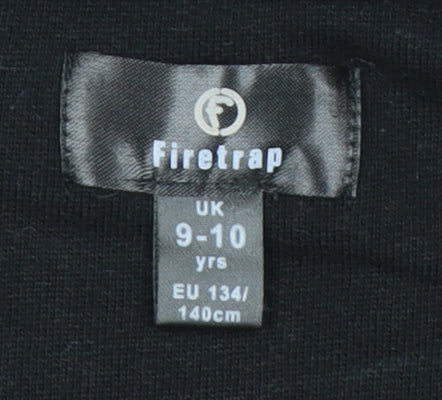 Close-up detail of Firetrap girls’ black full zip hoodie 9-10 years