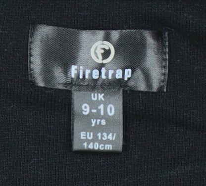 Close-up detail of Firetrap girls’ black full zip hoodie 9-10 years