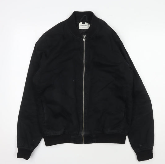 Topman Men's Black Bomber Jacket M - Classic Stand-Up Collar
