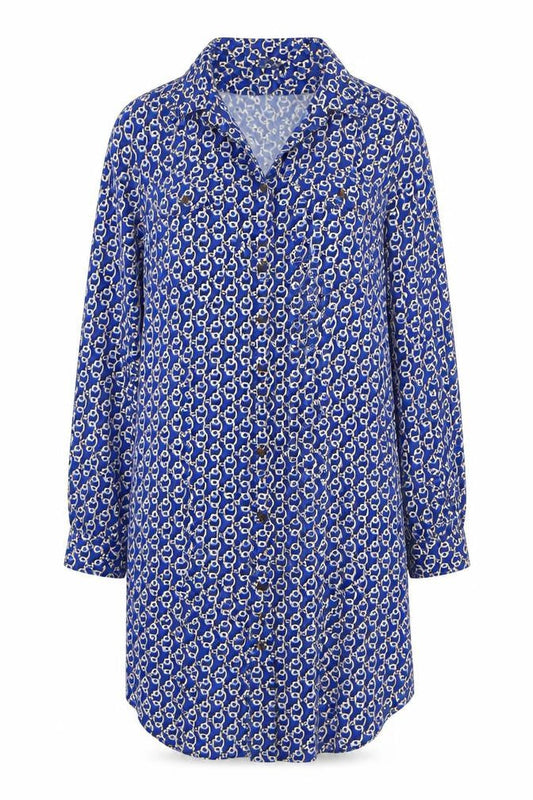 Laura Ashley Women's Blue Geometric Long Sleeve Dress