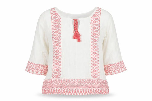FatFace Ivory Bohemian Blouse Women’s Size 6 Embroidered