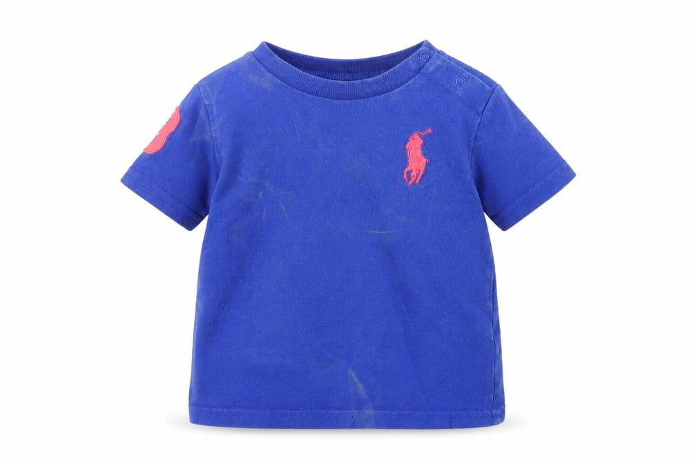 Ralph Lauren Blue Baby T-Shirt, Unisex, 6-9M, Short Sleeve