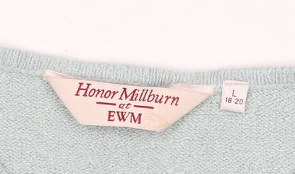 Brand and care label for Honor Millburn Women's Green jumper, size L