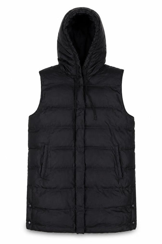 Zara Women's Black Hooded Puffer Waistcoat L Casual