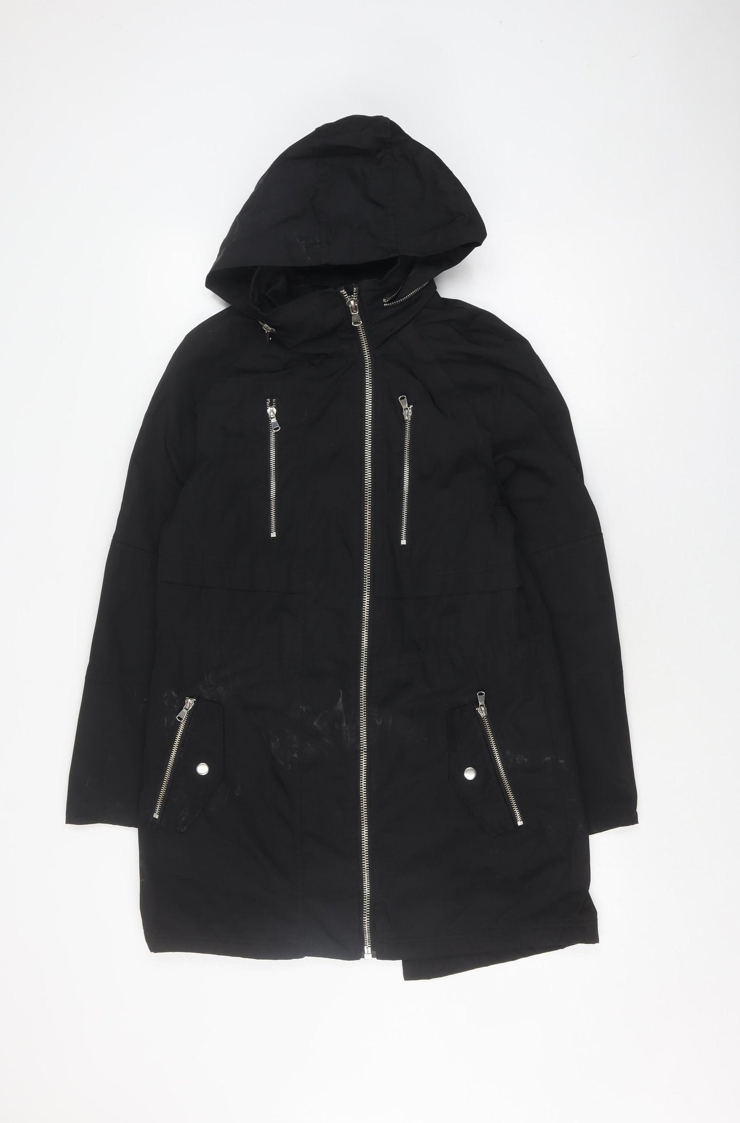Next Women's Black Long Parka Jacket Size 10, Hooded & Zipped