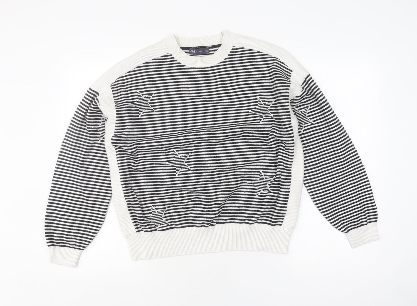 Marks & Spencer Women's L Black Striped Pullover Jumper