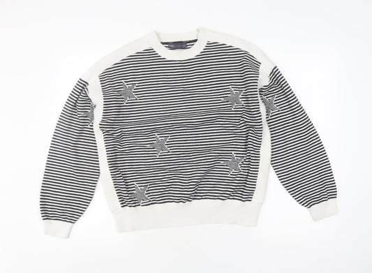 Marks & Spencer Women's L Black Striped Pullover Jumper