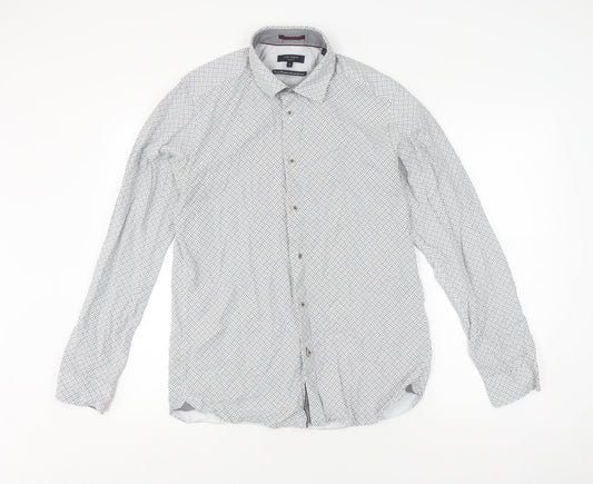 Ted Baker Men's White Geometric Long Sleeve Shirt M